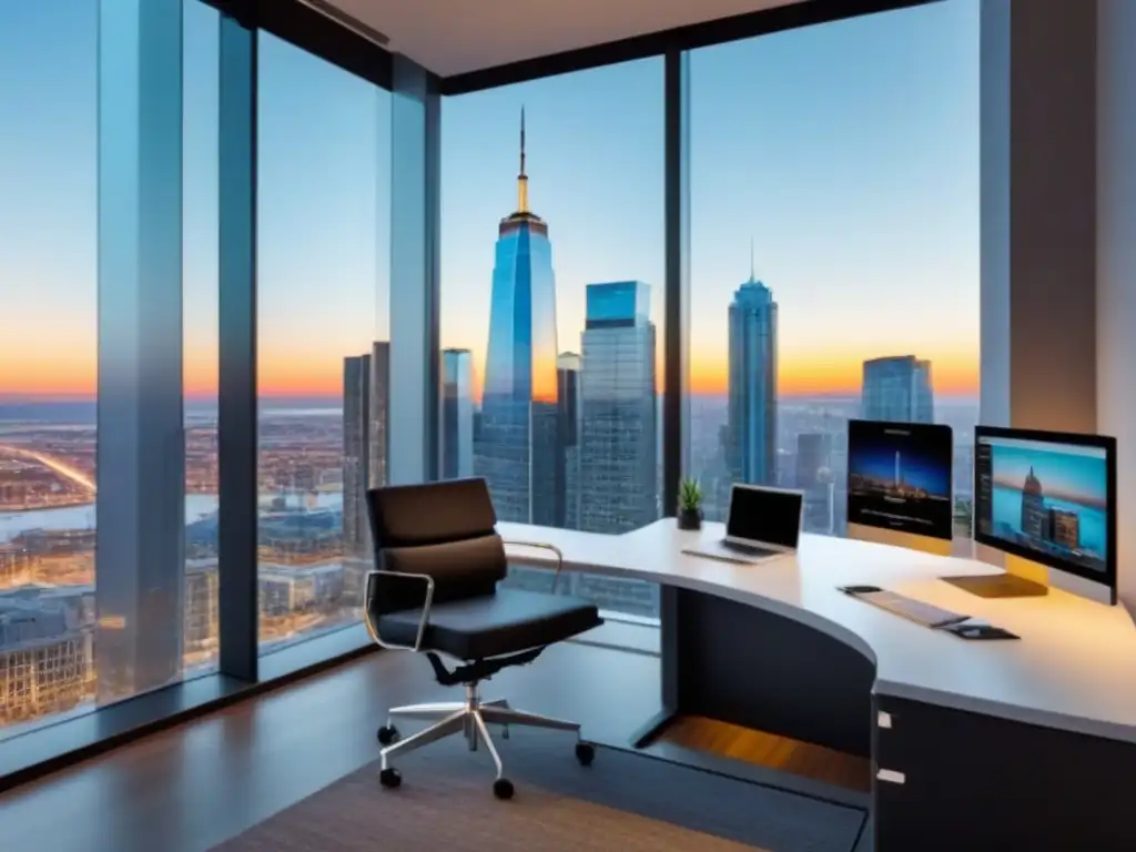 Oficina de lujo para certificación en gestión inmobiliaria Oficina moderna y lujosa con vista a la ciudad, certificación en gestión de propiedades inmobiliarias