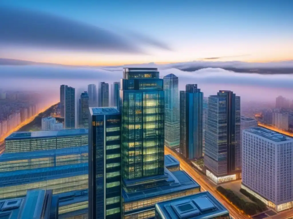 Edificio de oficinas transparente en la ciudad: modernidad y elegancia Oficina moderna rodeada de la bulliciosa ciudad reflejando transparencia en transacciones inmobiliarias