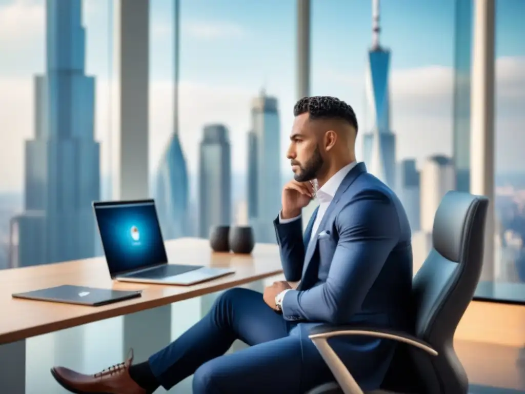 Oficina moderna de lujo con vista panorámica de la ciudad Oficina moderna con ventanales y vista a la ciudad