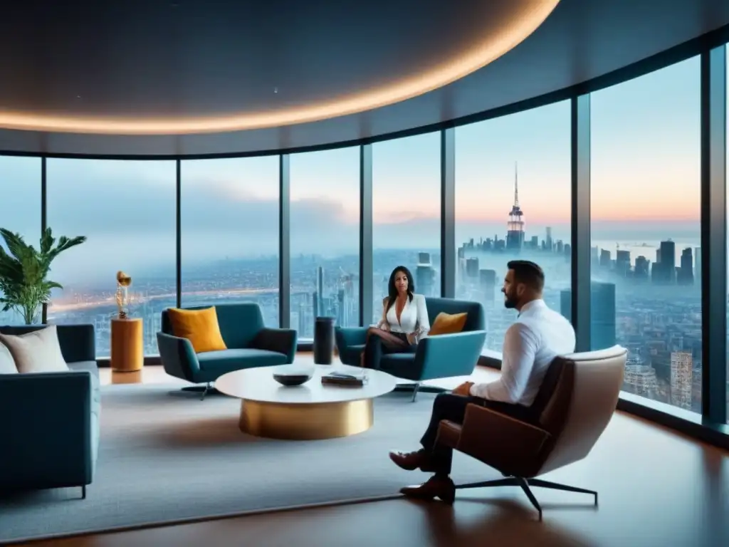 Oficina de lujo con diversidad cultural en inversión inmobiliaria Oficina moderna con vista a la ciudad, diversidad cultural y éxito en inversiones inmobiliarias