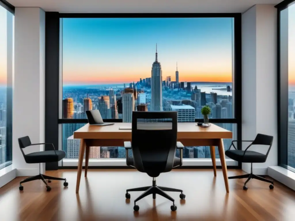 Oficina ultramoderna con vista panorámica: Innovación y Éxito Oficina moderna con vista a la ciudad, ideal para inversores inmobiliarios