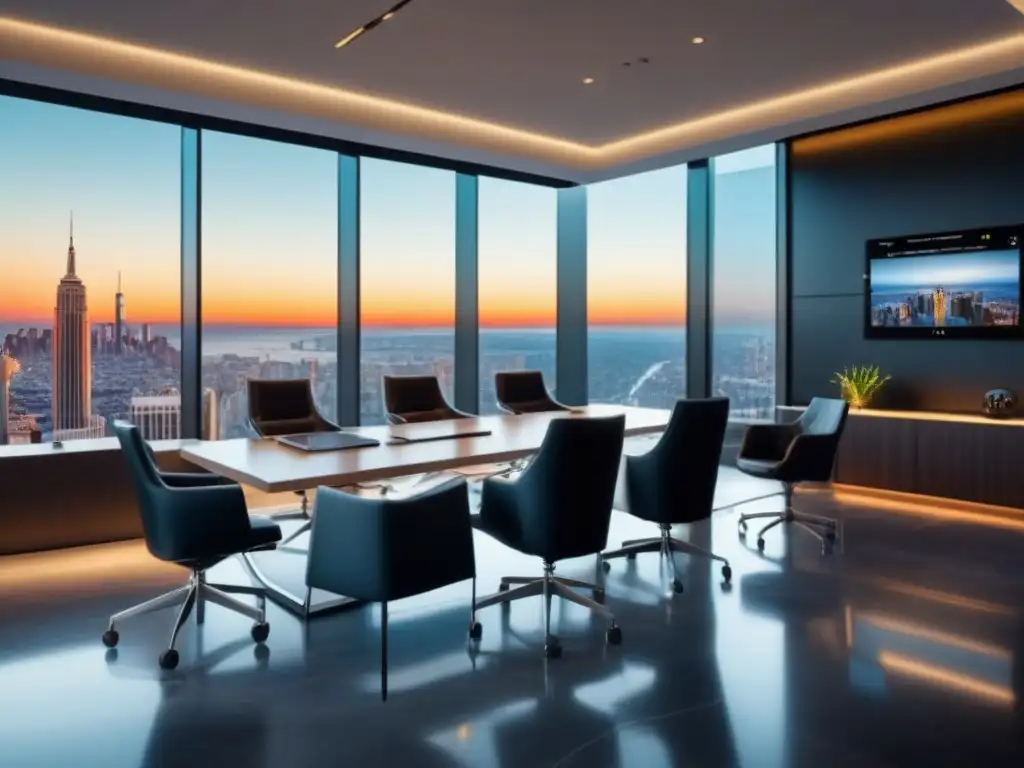 Oficina moderna con vista panorámica en 8k Oficina moderna con vista a la ciudad para estructuración fiscal inversiones inmobiliarias extranjero