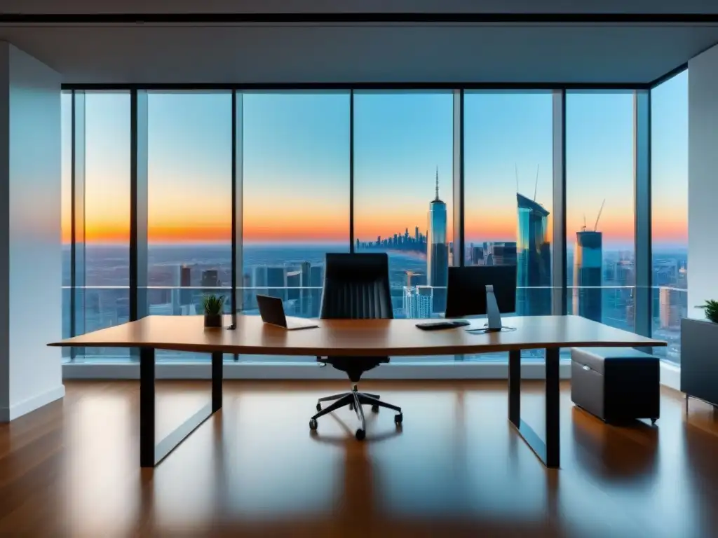 Oficina moderna de lujo con vista a la ciudad para consultoría fiscal Oficina moderna con vista a la ciudad, transmitiendo éxito y eficiencia