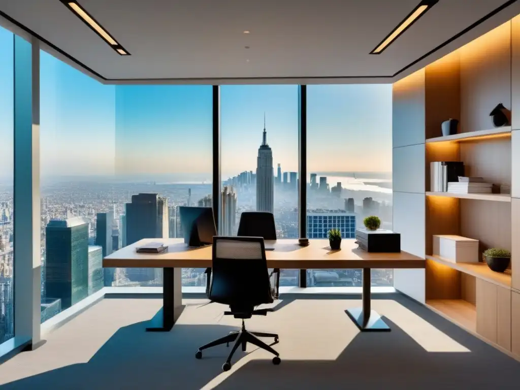 Oficina moderna y sofisticada con vista panorámica a la ciudad Oficina moderna con vista panorámica a la ciudad, ideal para buscar propiedades con financiamiento