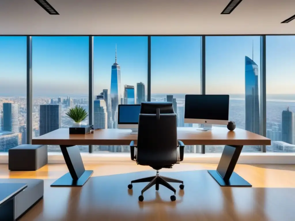 Oficina moderna con vista panorámica de la ciudad Oficina moderna con vista panorámica de la ciudad y beneficios fiscales inversión bienes raíces