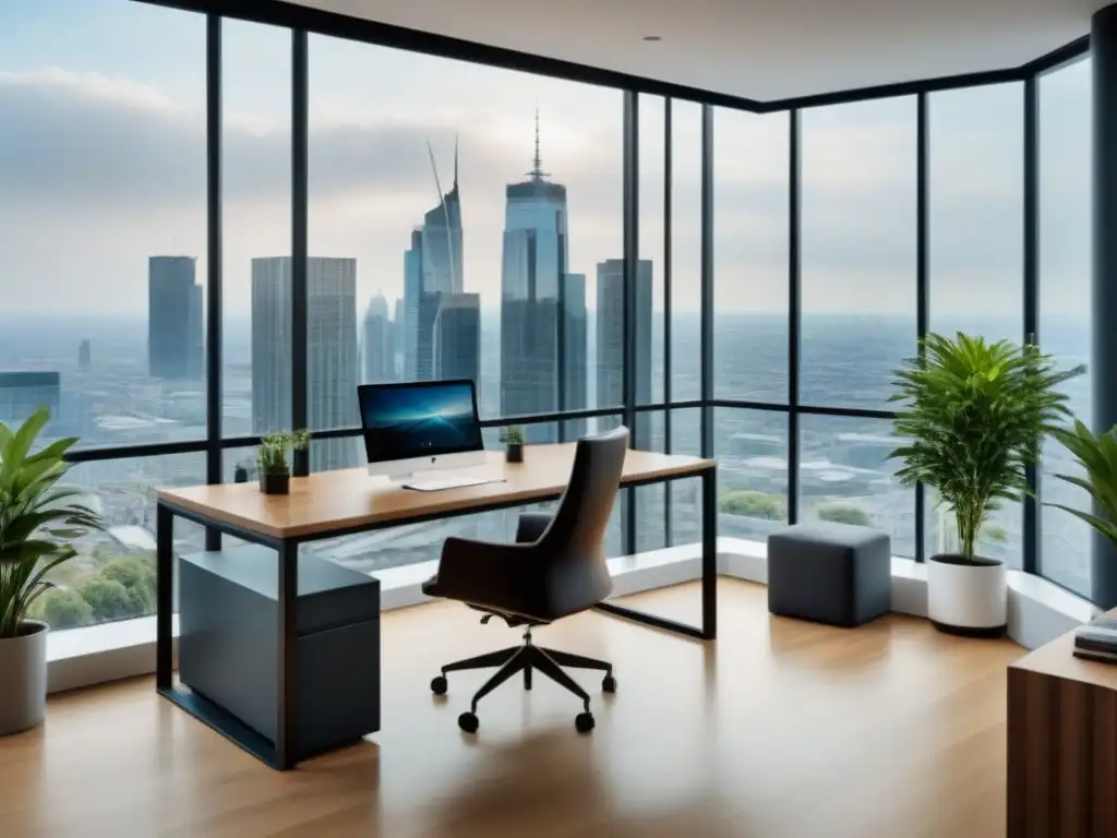 Oficina moderna con vista panorámica a la ciudad Oficina moderna con vista panorámica a ciudad