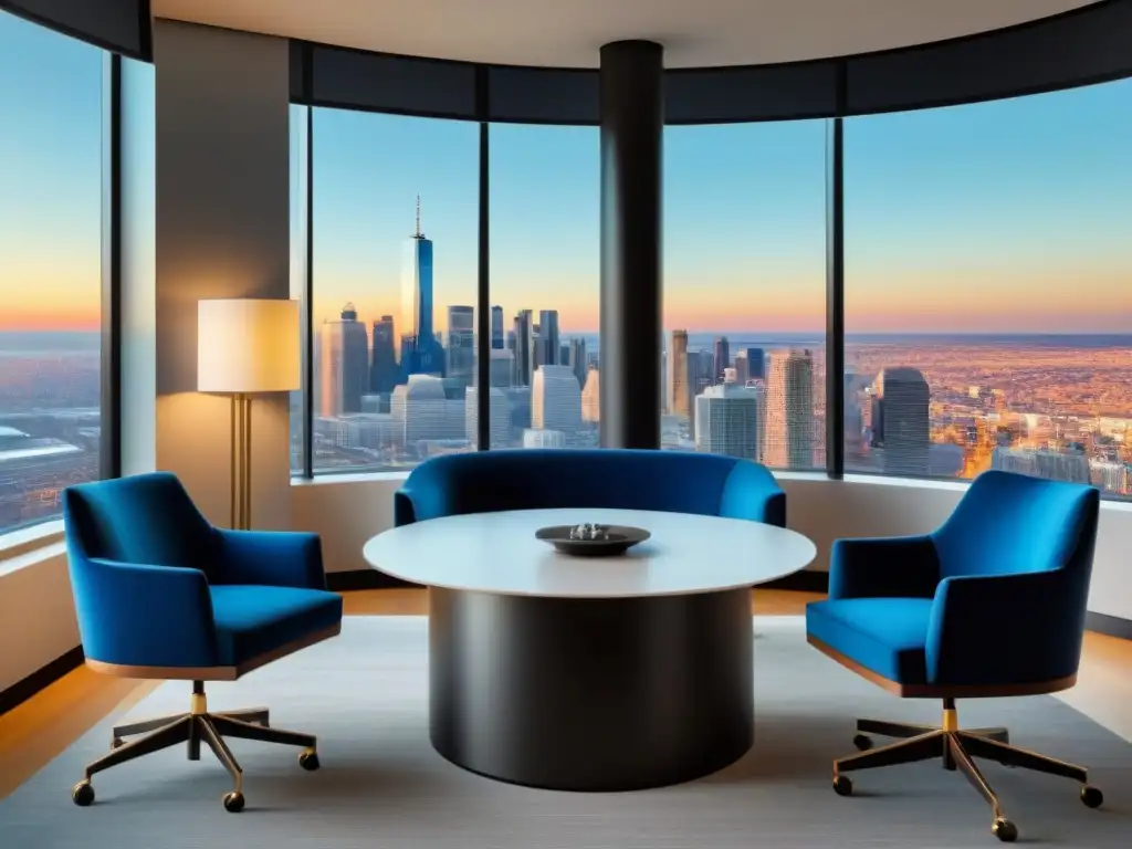 Oficina de gestión inmobiliaria de lujo: moderna, elegante y profesional Oficina de gestión de propiedades de alta gama durante la pandemia, elegante y profesional