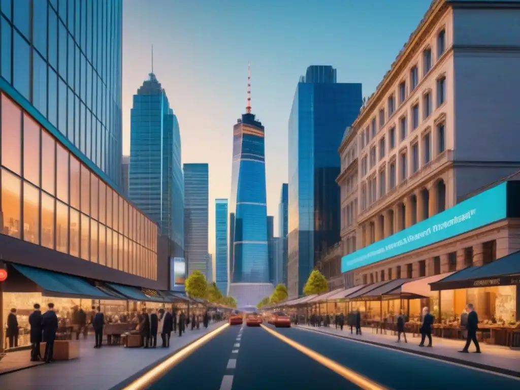 Horizonte urbano diverso en 8k: inversión inmobiliaria internacional Oportunidades inversión inmobiliaria internacional en una ciudad vibrante y diversa al anochecer, con modernos rascacielos y arquitectura histórica