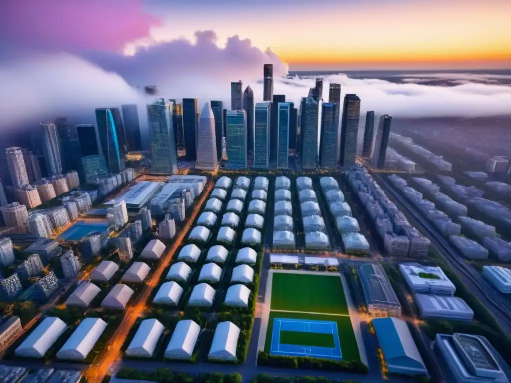 Transformación urbana: metrópolis en crecimiento La transformación del paisaje inmobiliario regional se refleja en la vibrante ciudad con rascacielos y áreas verdes