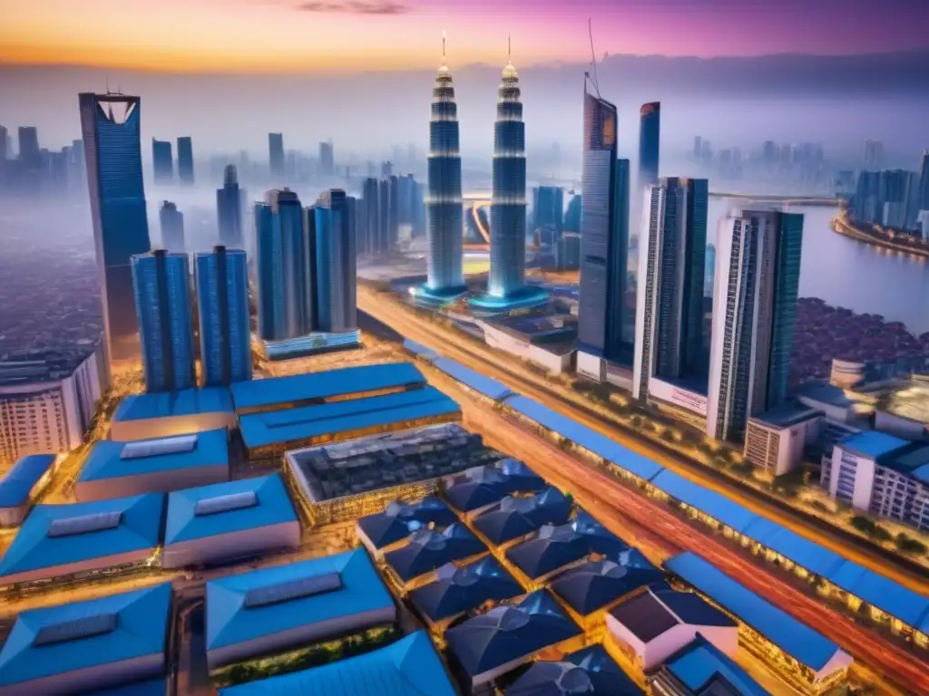 Mercado inmobiliario emergente: Contrastes urbanos en 8k 'Paisaje urbano dinámico en economía emergente, mercado inmobiliario