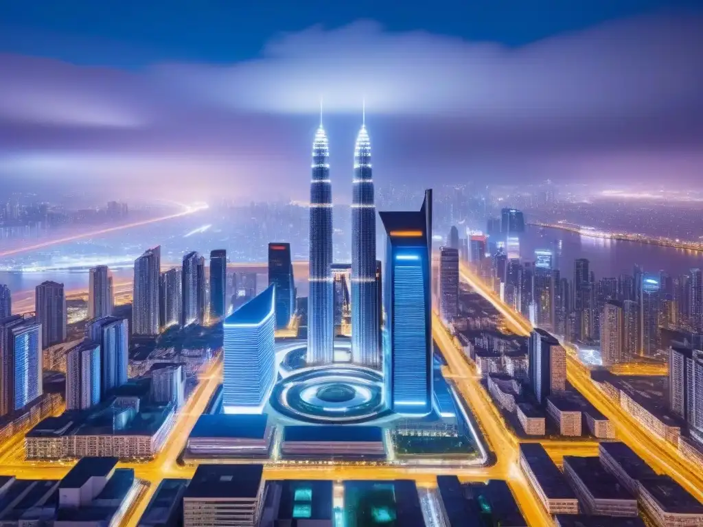 Metrópolis futurista: arquitectura urbana innovadora y sofisticada Un paisaje urbano futurista detallado, con rascacielos elegantes y patrones geométricos