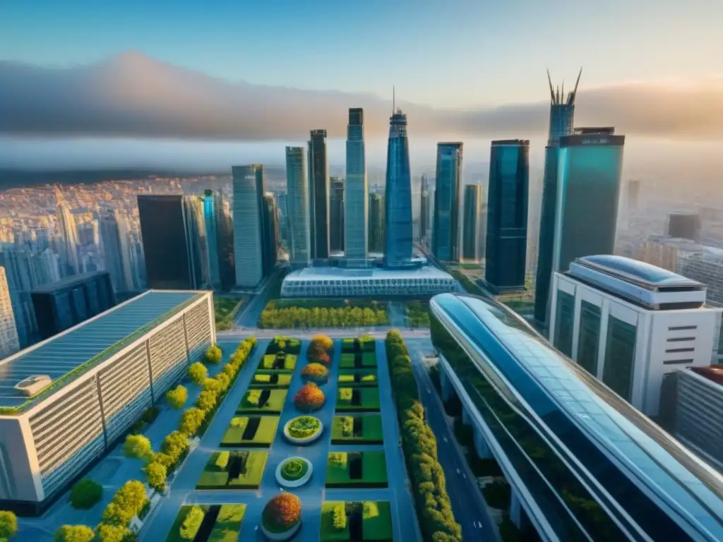 Horizonte urbano futurista: arquitectura diversa y próspero futuro Un paisaje urbano futurista con diversidad arquitectónica y políticas de vivienda sector inmobiliario