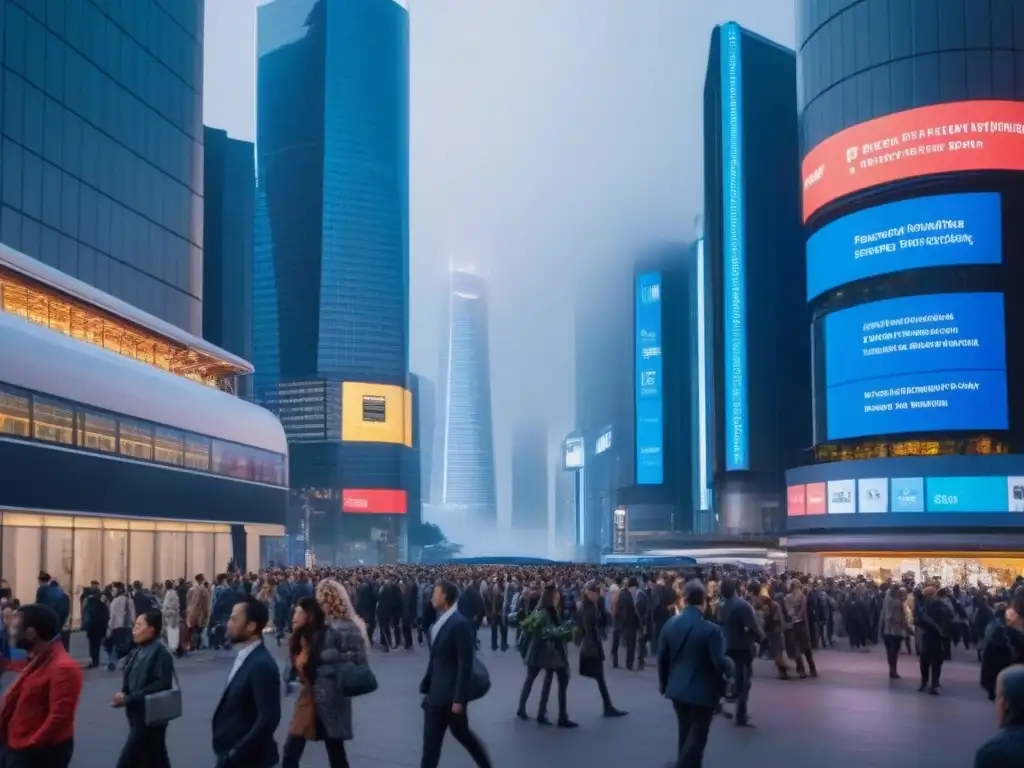 Metrópolis del futuro: ciudad inteligente con economía dinámica Un paisaje urbano futurista al anochecer, con rascacielos elegantes y espacios verdes integrados, iluminados con luces LED eficientes