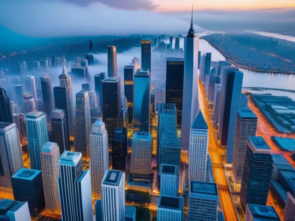 Distrito comercial vibrante: rascacielos modernos y ajetreo urbano Un paisaje urbano moderno y dinámico de distrito comercial, reflejando crecimiento y adaptabilidad en 'Adaptación de REITs comerciales mercado'