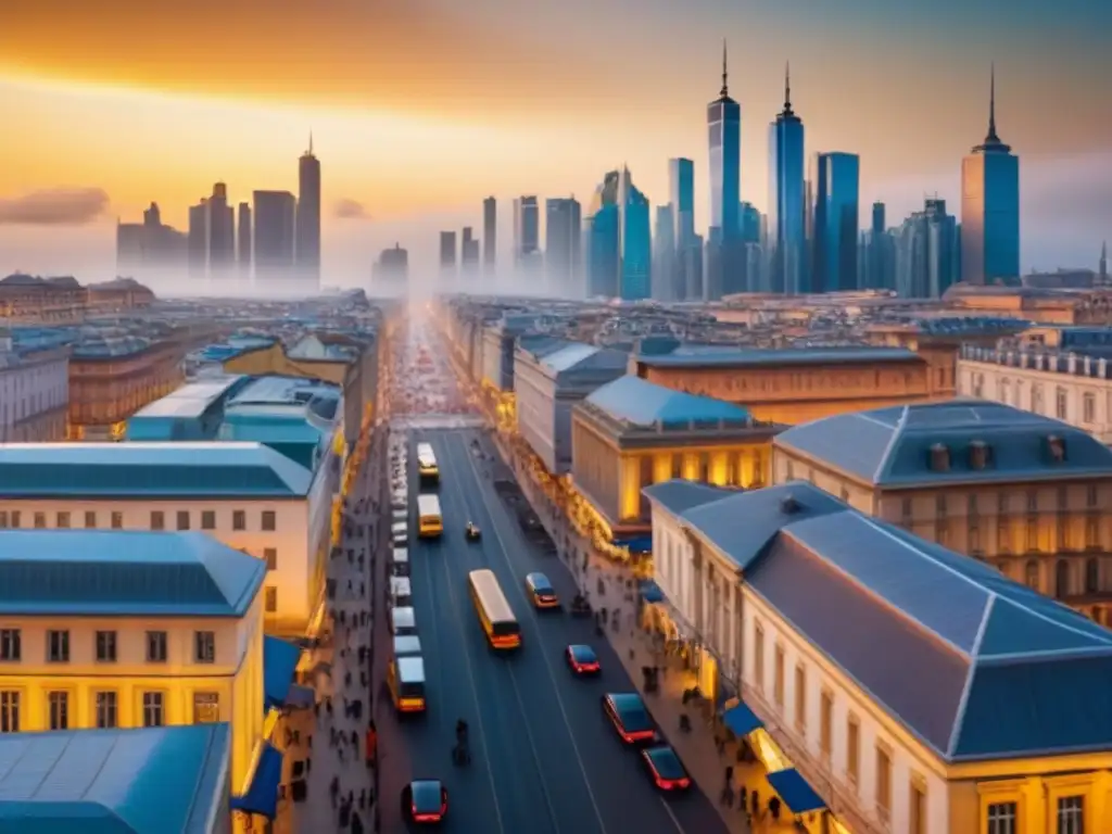 Cityscape 8k: armonía entre historia y modernidad Un paisaje urbano moderno con edificios históricos y rascacielos, reflejando la armonía entre patrimonio cultural y desarrollo actual