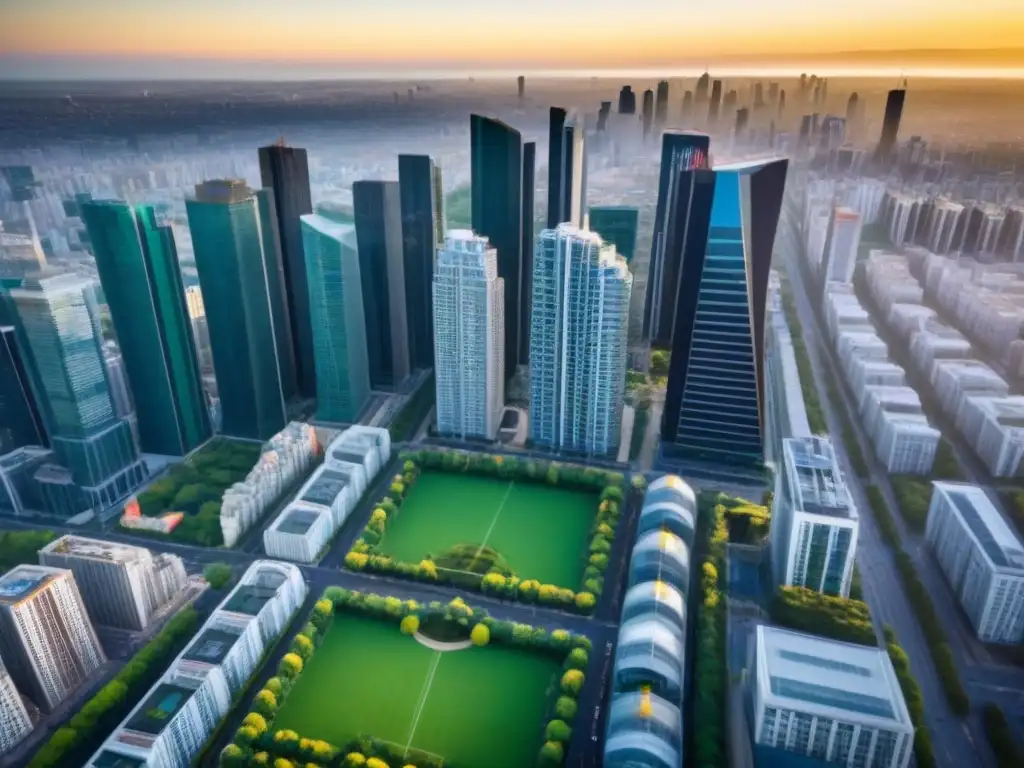 Metrópolis vibrante: diversidad urbana en un instante Un paisaje urbano moderno con rascacielos y edificios residenciales, reflejando la diversidad arquitectónica