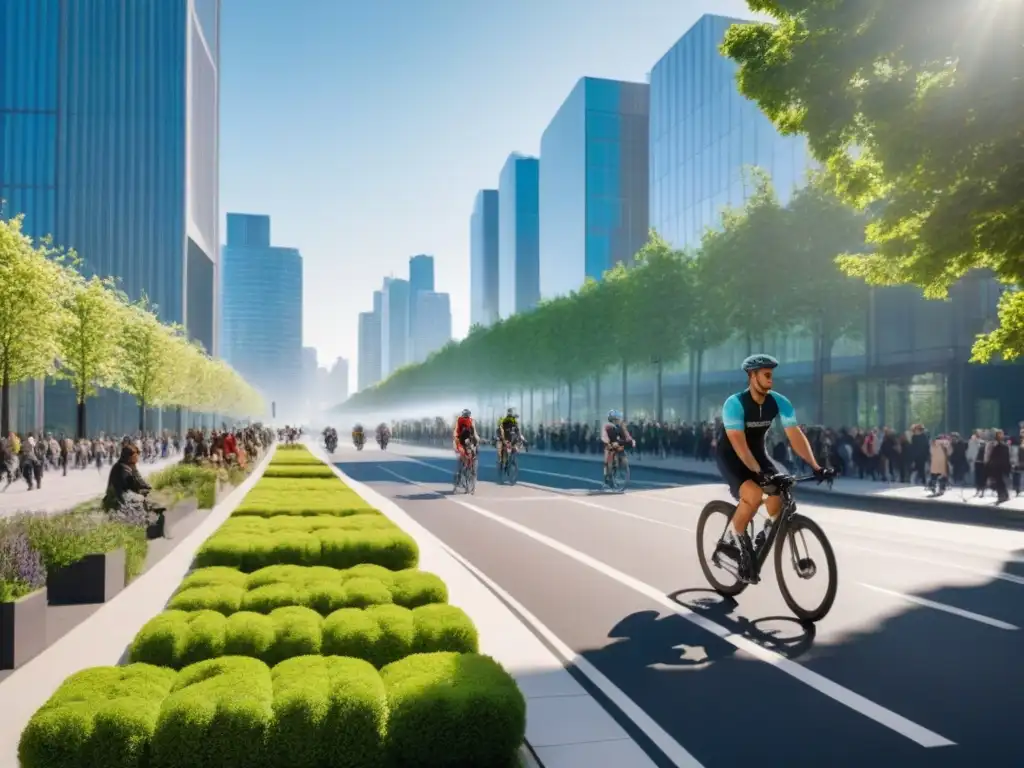 Escena urbana sostenible: armonía entre ciudad y bienestar Un paisaje urbano vibrante con desarrollo urbano saludable para habitantes