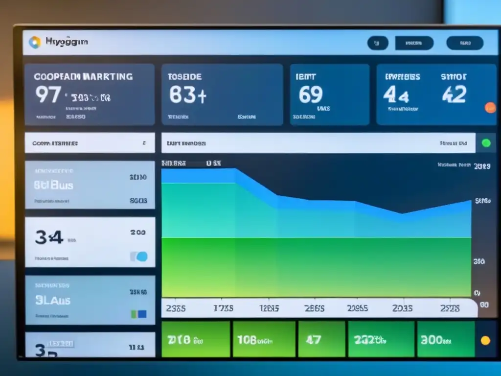 Panel de control digital para gestión inmobiliaria: ROI en aumento Un panel de control digital moderno para gestión de propiedades, con gráficos interactivos y colores profesionales