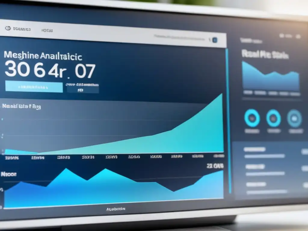 Un panel digital futurista muestra analítica web para préstamos inmobiliarios con gráficos detallados y datos en tiempo real