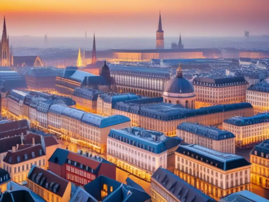 Inversión inmobiliaria en Europa: panorámica urbana histórica y moderna Panorámica de una ciudad europea con edificios históricos y modernos, reflejando el mercado inmobiliario