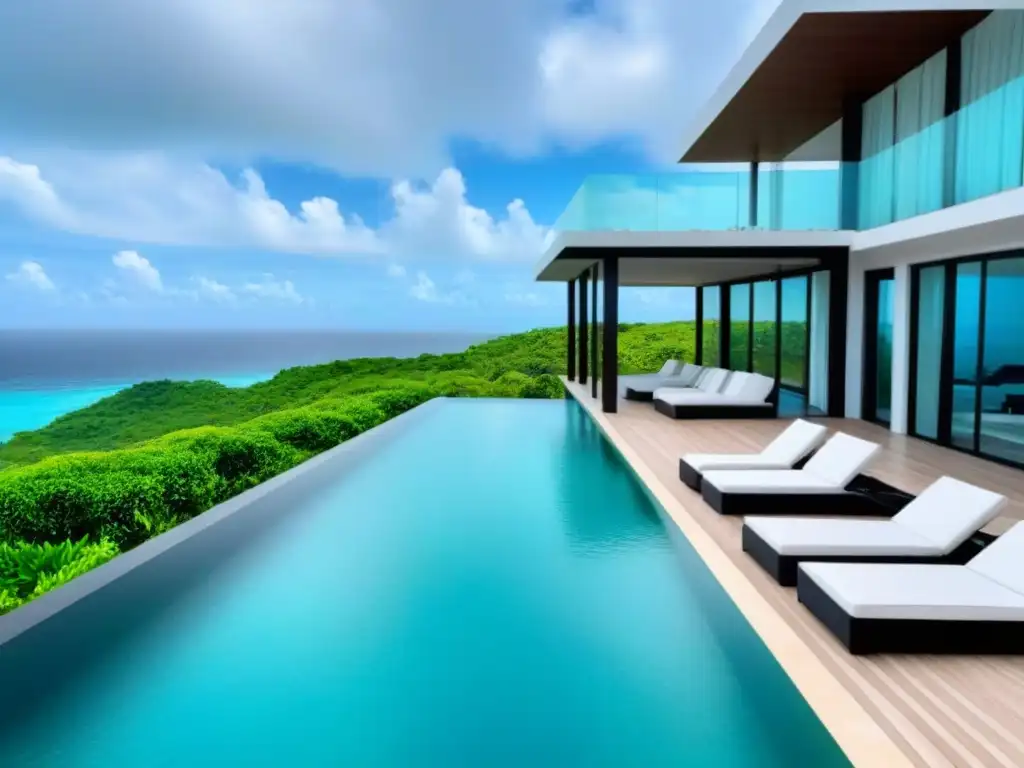 Propiedad de lujo con piscina infinity frente al mar Un paraíso moderno y lujoso con vista al mar turquesa, piscina infinita y terraza al aire libre, ideal para Inversiones en propiedades vacacionales