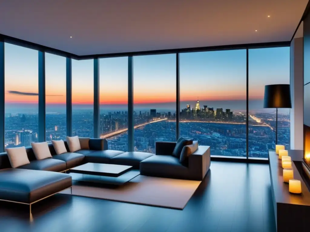 Penthouse de lujo: vista panorámica de la ciudad Un penthouse moderno de lujo con vista panorámica a la ciudad