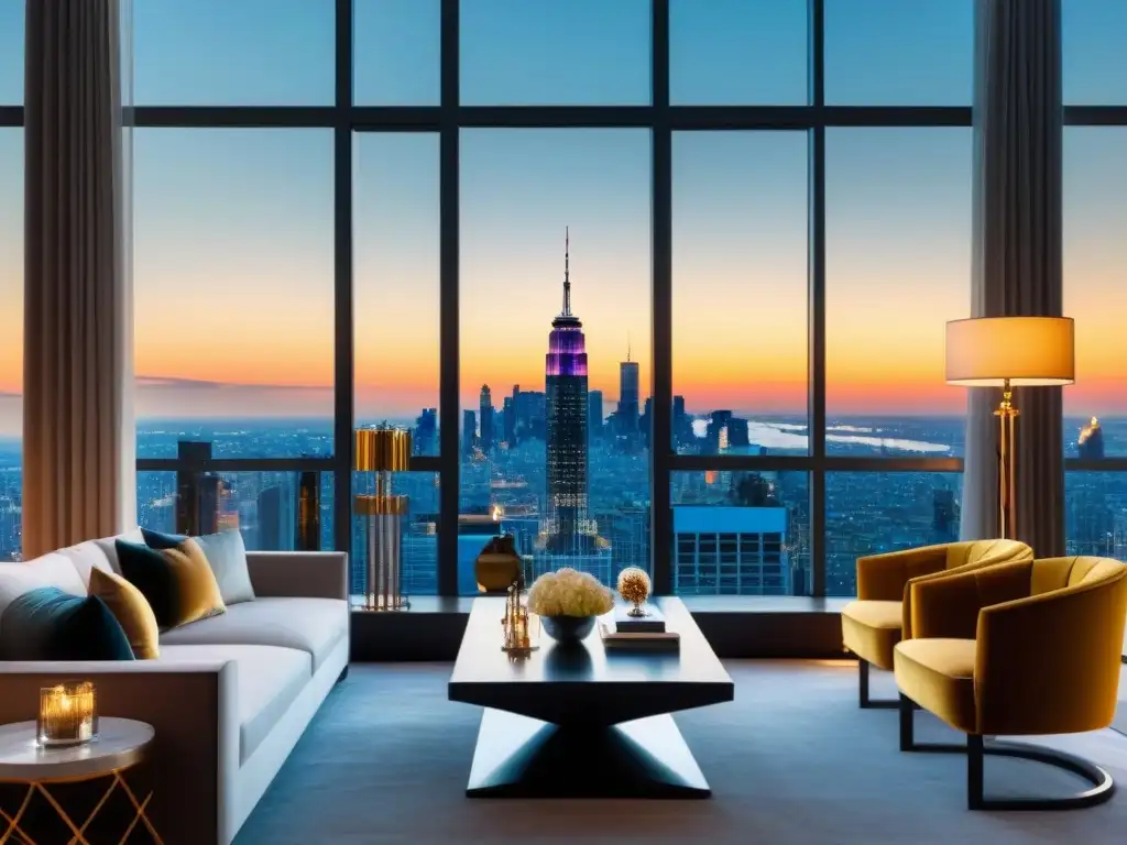 Espectacular penthouse de lujo con vista a la ciudad al atardecer Un penthouse moderno de lujo con vista a la ciudad al atardecer