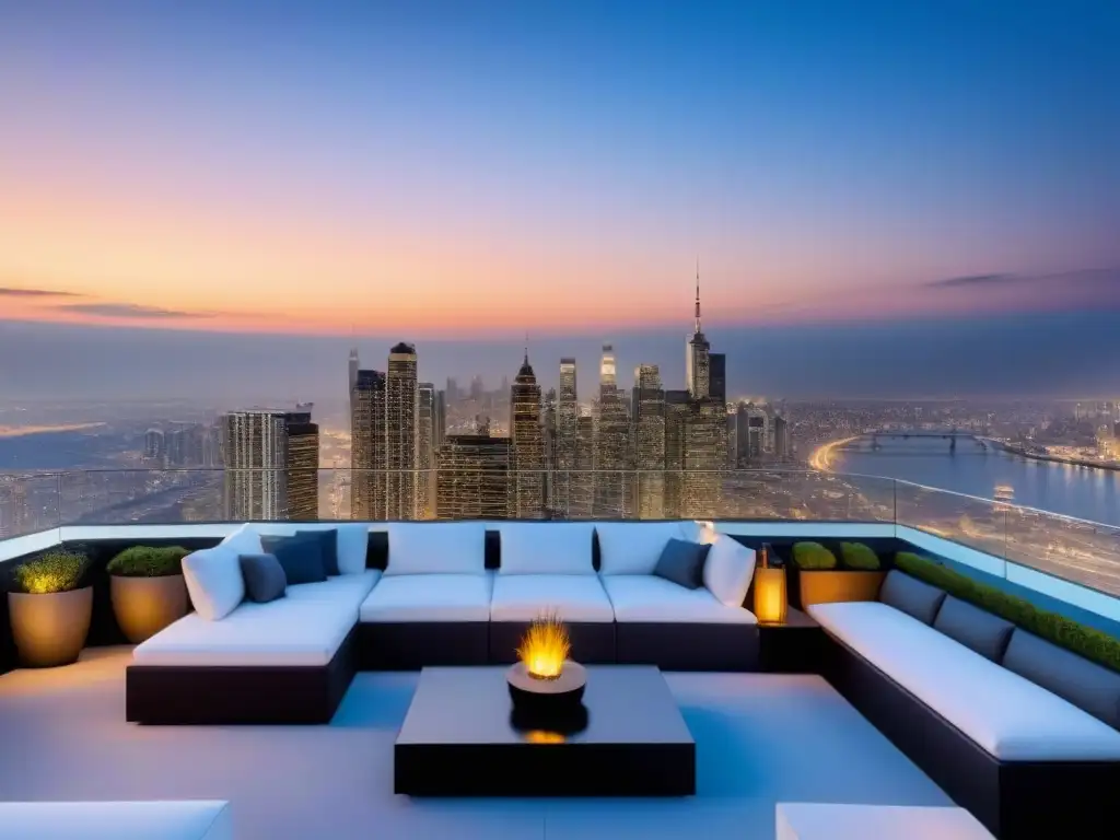Penthouse de lujo: diseño moderno y vistas panorámicas Un penthouse moderno de lujo con vistas a la ciudad, diseño elegante y tecnología de vanguardia