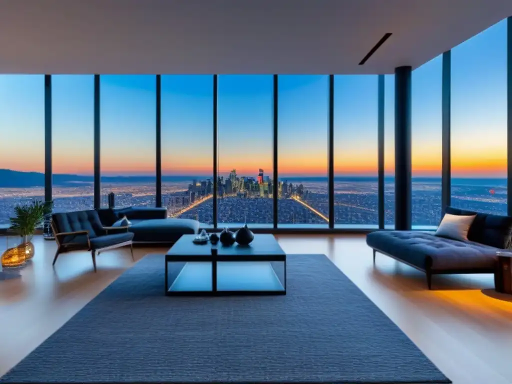 Penthouse de lujo con vistas panorámicas a la ciudad y montañas Un penthouse moderno y lujoso con vista a la ciudad, muebles de diseño y terraza privada