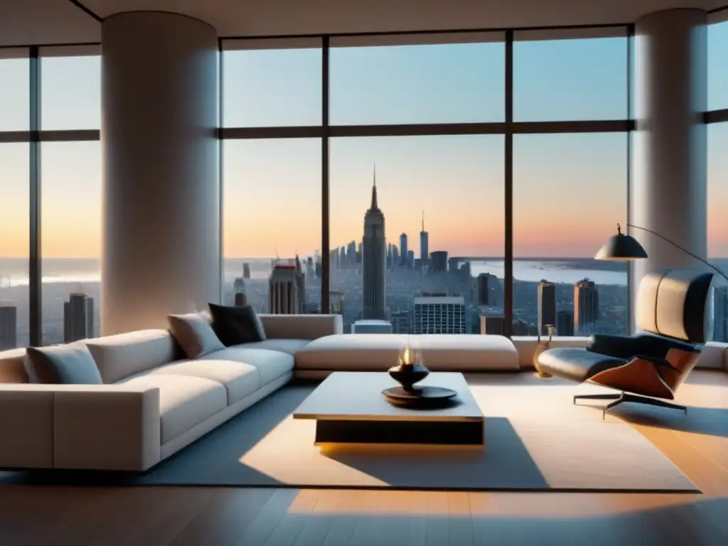 Penthouse de lujo con vistas a la ciudad en 8k Un penthouse moderno y lujoso con vista a la ciudad