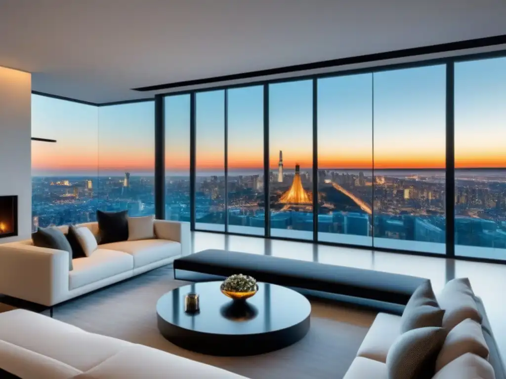 Penthouse de lujo con vista panorámica a la ciudad y diseño elegante Un penthouse moderno y lujoso con vista a la ciudad