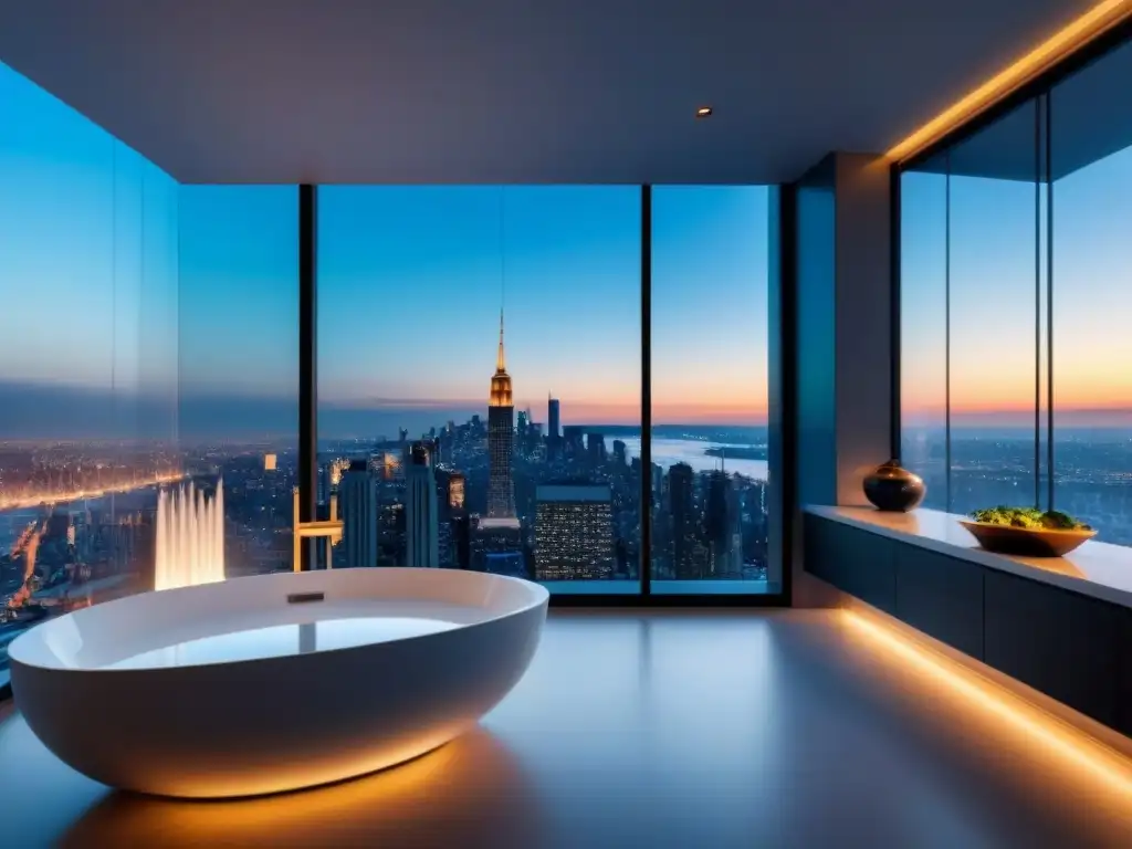 Penthouse de lujo: diseño moderno y vistas panorámicas Un penthouse moderno y lujoso con vistas panorámicas a la ciudad