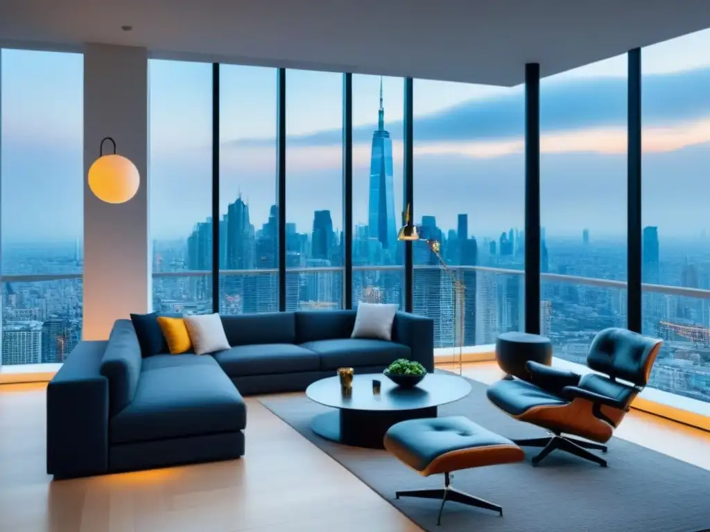 Penthouse de lujo con vista urbana y diseño minimalista Un penthouse moderno con tecnología de vanguardia y diseño minimalista, blockchain en bienes raíces