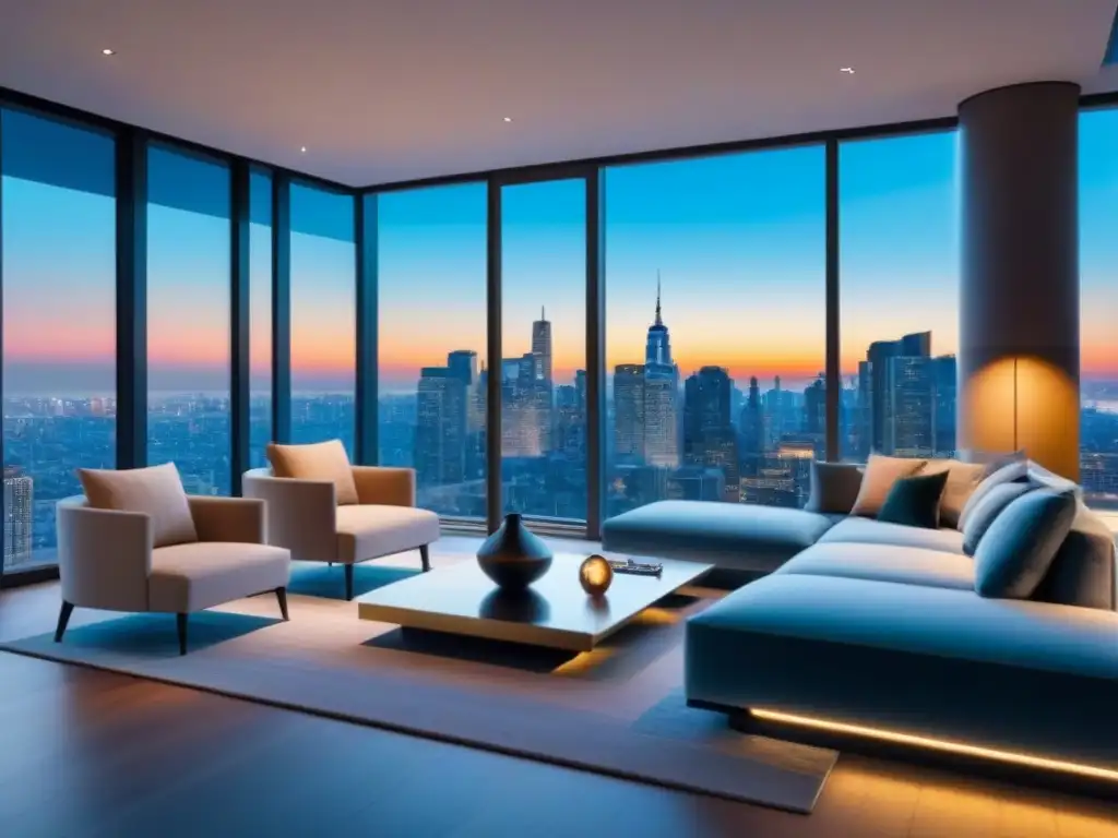 Exclusivo penthouse de lujo con vista panorámica a la ciudad Un penthouse moderno con vista a la ciudad, diseño contemporáneo, terraza privada y tecnología de vanguardia