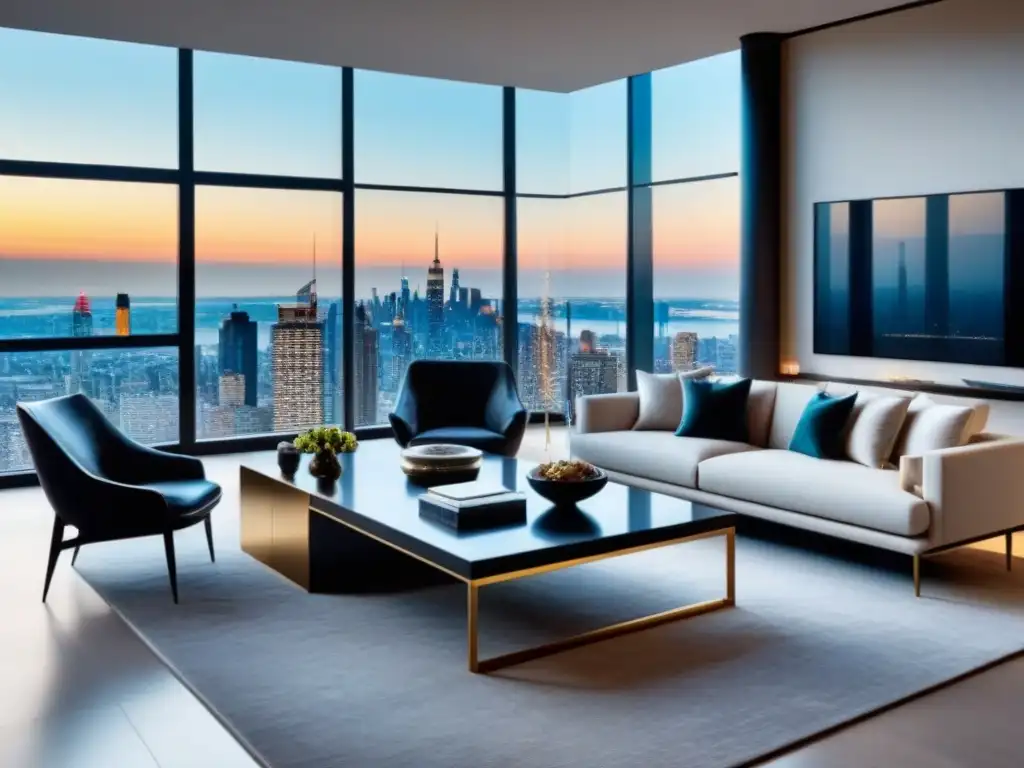 Penthouse de lujo con vista panorámica en sala moderna Un penthouse urbano de lujo con opciones refinanciamiento lujo inmobiliario