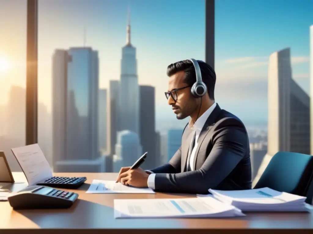 Calculando la hipoteca de tu segunda casa con precisión Persona concentrada calculando finanzas en oficina moderna con vista a la ciudad