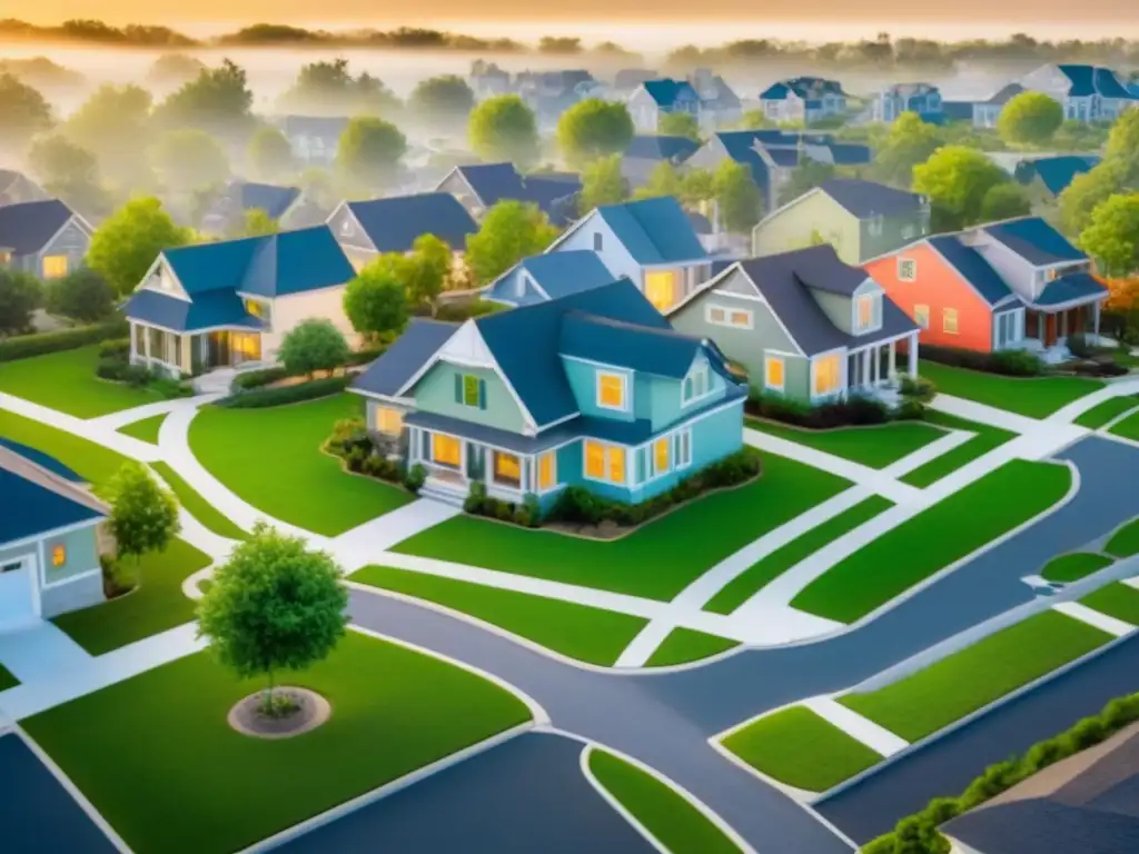 Un plano arquitectónico moderno de un vecindario diverso con oportunidades de financiamiento inmobiliario para minorías
