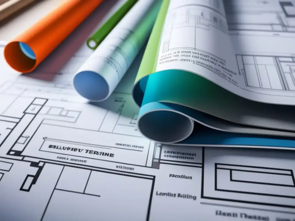 Blueprint de edificio en construcción: innovación y progreso Plano arquitectónico de rascacielos en construcción, reflejando progreso e innovación