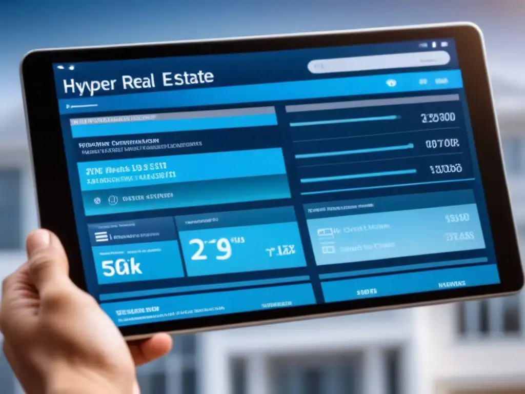 Plataforma digital innovadora para transacciones inmobiliarias Una plataforma digital futurista de bienes raíces muestra herramientas de cumplimiento normativo financiero para transacciones digitales inmobiliarias