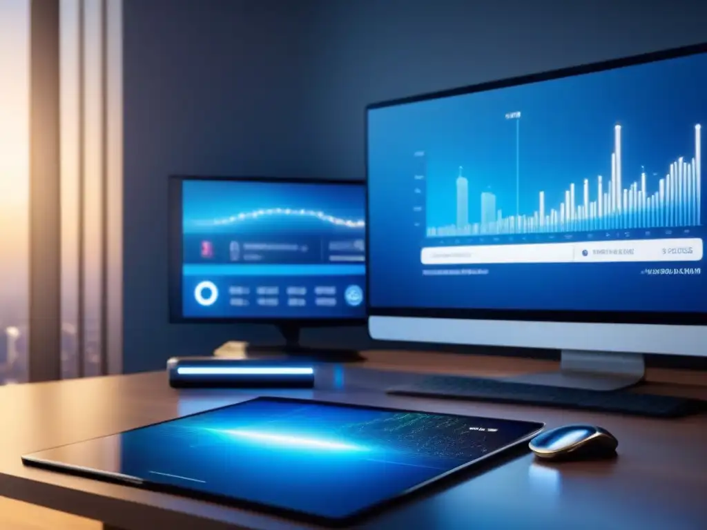 Plataforma digital futurista para tokenizar propiedades inmobiliarias Una plataforma digital futurista y detallada en 8k muestra la tokenización de bienes raíces
