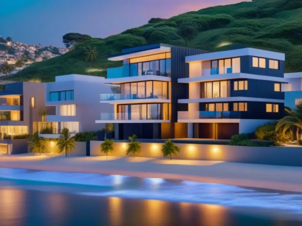 Portafolio de propiedades inmobiliarias: diversidad y elegancia en 8k Un portafolio diversificado de propiedades inmobiliarias: apartamento urbano, villa frente al mar, casa suburbana y edificio de oficinas