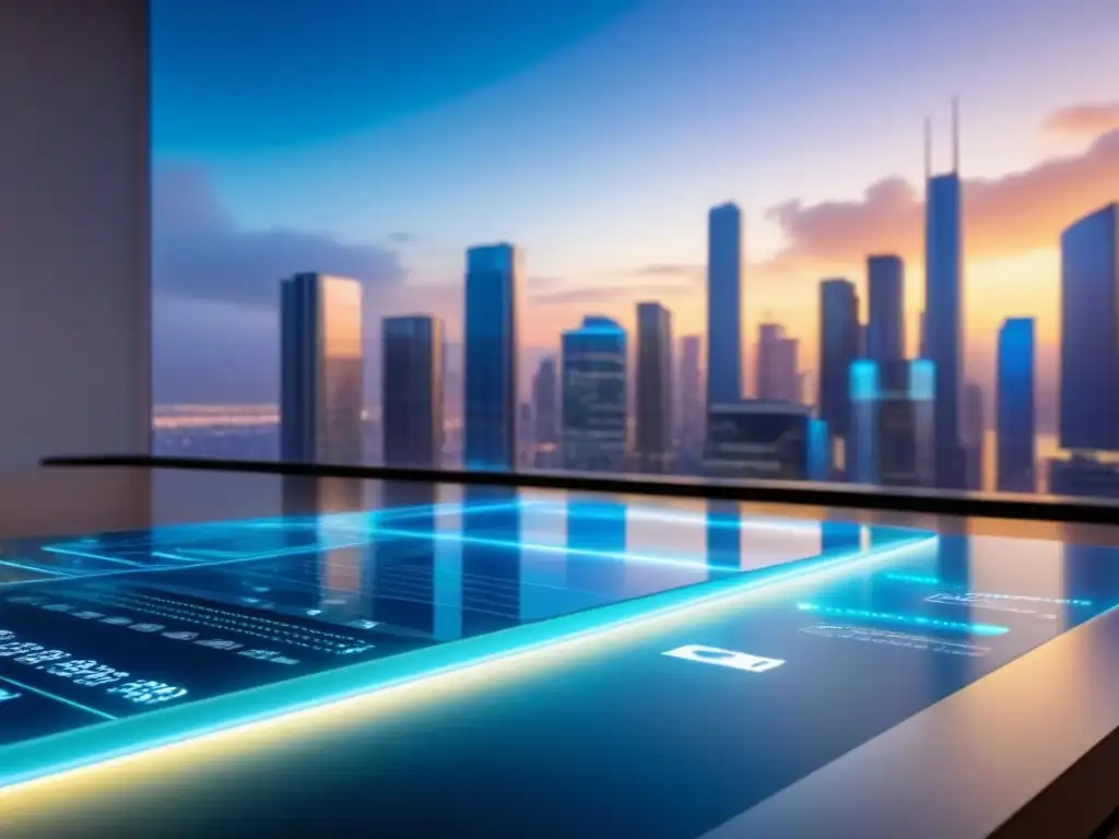 Portafolio inmobiliario exitoso en holograma 8k Un portafolio de inversión inmobiliaria diversificada y exitosa en una interfaz holográfica futurista