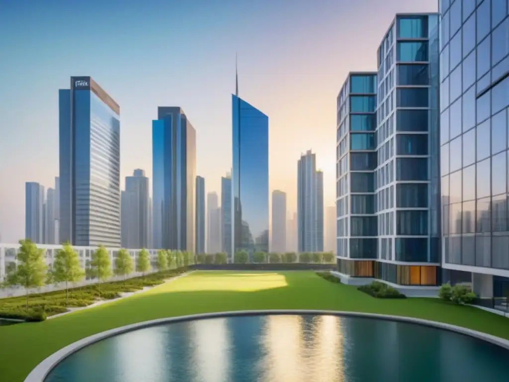 Portafolio inmobiliario diverso en la ciudad moderna Portafolio de propiedades equilibrado en ciudad moderna con edificios residenciales, comerciales e industriales
