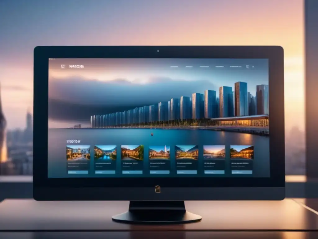 Portafolio inmobiliario diversificado en interfaz futurista Portafolio de propiedades equilibrado en interfaz digital futurista