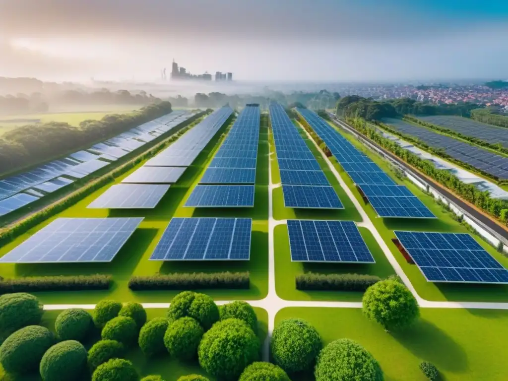 Proyecto de vivienda futurista con diseño sustentable y comunitario Innovación en préstamos inmobiliarios del gobierno: vista aérea de un paisaje urbano futurista con diseños sostenibles y espacios verdes integrados
