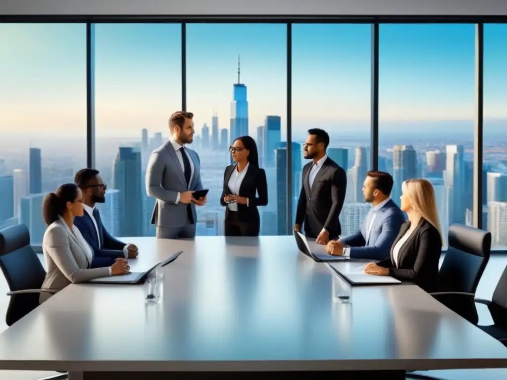 Profesionales de la industria inmobiliaria en reunión estratégica Profesionales de alto valor inmobiliario en reunión colaborativa