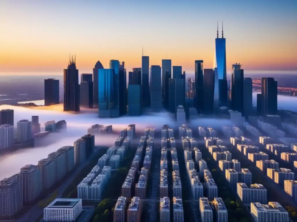 Skyline urbano: negocios y arquitectura en auge Profesionales en animadas negociaciones en ciudad llena de rascacielos, reflejando la energía del mercado inmobiliario