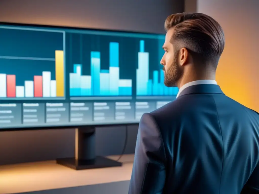 Profesionales analizan detalladamente una auditoría inmobiliaria paso a paso en holograma futurista