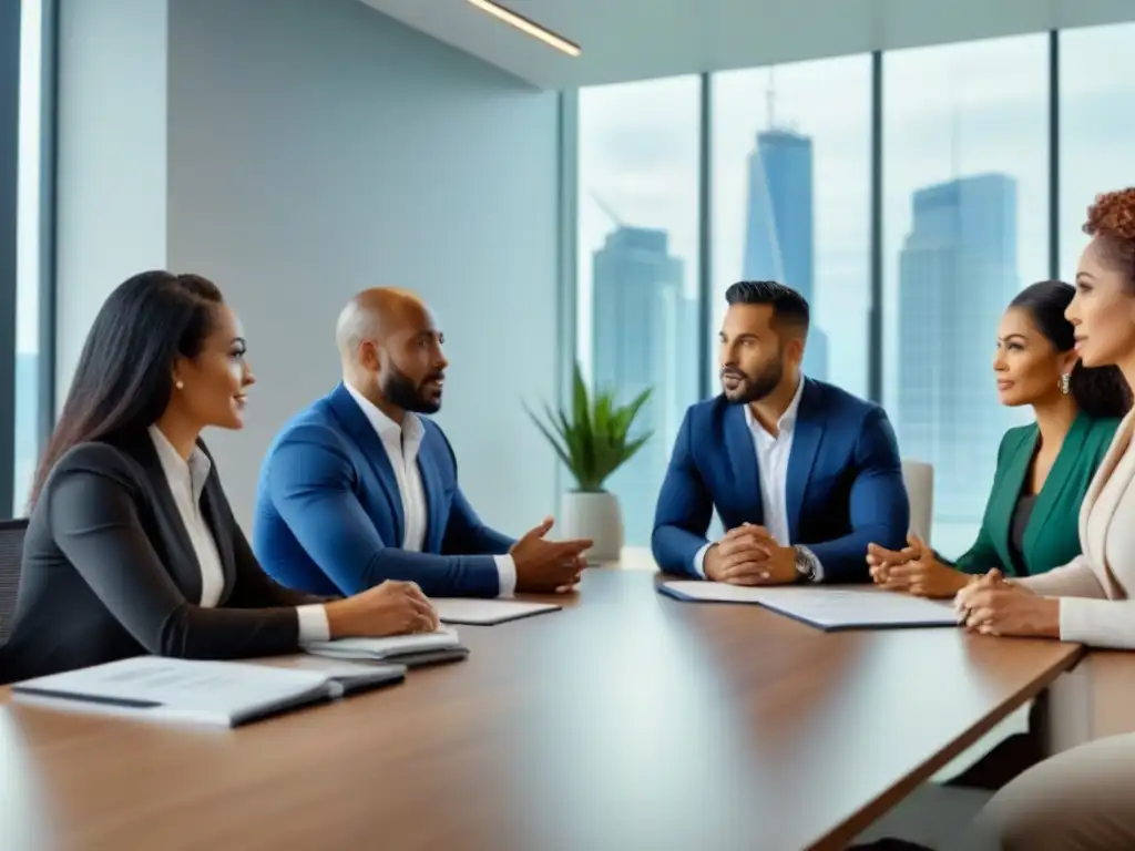 Equipo diverso de agentes inmobiliarios en reunión profesional Profesionales bienes raíces diversidad en reunión colaborativa