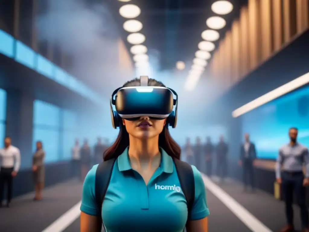 Inmersión total: Profesionales en entrenamiento de VR para bienes raíces Profesionales en capacitación inmobiliaria con realidad virtual, inmersos en innovadora sesión de aprendizaje
